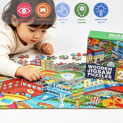 Jigsaw Puzzle Suitable for Children Aged 6-8. for Children Aged 8-10 - City Scenery 200-piece Jigsaw Puzzle. an Educational Toy Suitable for Boys and Girls, a Learning aid. - color: Traffic