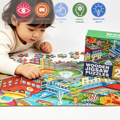 Jigsaw Puzzle Suitable for Children Aged 6-8. for Children Aged 8-10 - City Scenery 200-piece Jigsaw Puzzle. an Educational Toy Suitable for Boys and Girls, a Learning aid. - color: Traffic