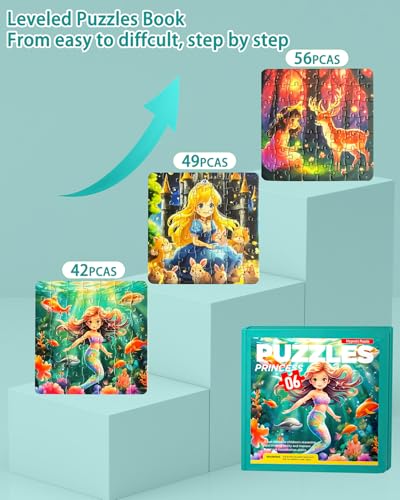 Magnetic Puzzles for Toddlers 4-6 Girls, Mermaid Princess Travel Puzzles for Kids Ages 3-5, 3 in 1 Dinosaurs Magnet Jigsaw Puzzle Book, Preschool Learning Toy for Kids 4-8 Year (Princess) - style: Princess(42+49+52)
