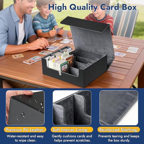 Shintop Card Storage Box for 1800+ Trading Cards, Deck Organizer Case with 24 Dividers, 30 Labels & 3 Supporters, Magnetic Closure Card Collection Holder Fit for Mtg, Yugioh, Tcg