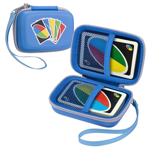 Leayjeen Card Case for UNO/Phase 10/Skip-Bo Cards,Travel Bag-Blue | EVA Hard Shell,Smooth Zipper Closure,Fits 100-108 Cards,Compact Travel Size,Portable Storage Bag(Case Only) - color: Blue