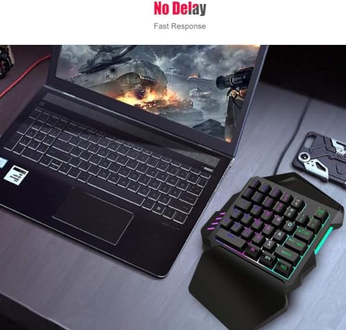 One Handed Gaming Keyboard RGB 35 Keys Portable Mini Gaming Keypad Professional Keyboard, Single Hand Semi Mechanical Gaming Keyboard with Wrist Rest Support