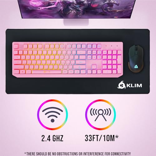 KLIM Chroma Pink Wireless Keyboard – RGB Backlit, Rechargeable Battery, Wireless Keyboard with Water-Resistant Durable Design, Compatible with PC, Mac, PS4, PS5 - color: Pink