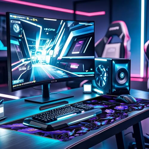 Large Gaming Mouse Pad Set with Wrist Support – 31.5" x 11.8" 4-in-1 XXL Mousepad with Keyboard Wrist Rest, Mouse Wrist Rest & Coaster – Ergonomic Desk Mat for Office, Home – Blue Butterfly Flower - color: Blue Butterfly Flower