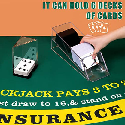 Aoriher Blackjack Game Combo Set, Include Blackjack Layout Felt,Shoe 6 Deck Automatic Card Shuffler Discard Holder Trays and 10 Cut Cards for Casino, Party Night(Green) - color: Green