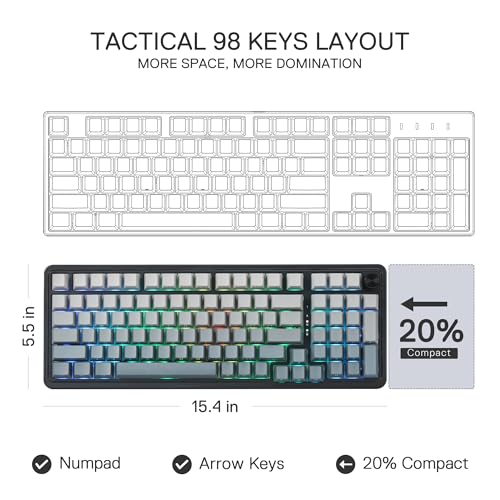 Redragon K686 PRO Wireless RGB Gasket Gaming Mechanical Keyboard, Easy Knob | Multi-Function Control Wheel, 0-Delay Tri-Mode, Cushioned 5-Layer Noise Dampening for Creamy Thocky Sound, Practical 98 Keys - color: Concrete Jungle, size: 98 Keys
