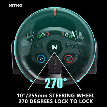 Nitho Drive Pro ONE Racing Wheel with Pedals and Separate Shifter, 270° Gaming Steering Wheel Compatible with PC, PS4, Switch, Xbox One & Xbox Series X|S, Zero Dead Zone Driving Sim with Vibration
