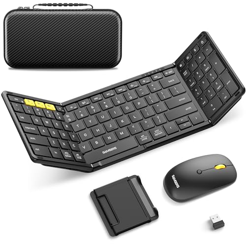 Foldable Keyboard and Mouse, Samsers Folding Bluetooth Keyboard Combo, 2.4G + BT5.0 x 2, Full-Size Portable Travel Keyboard & Rechargeable Wireless Mouse for Windows Android iOS Mac OS, Elegant Black - color: Elegant Black