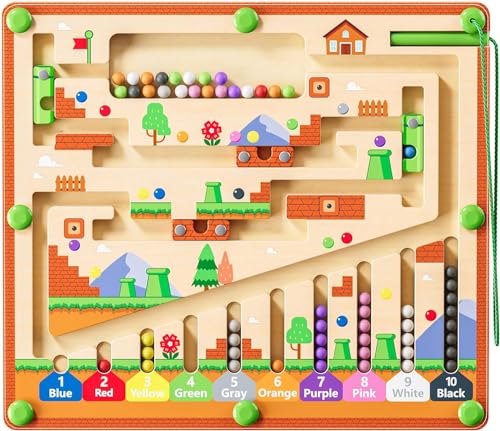 zhiwuzhu Magnetic Color and Number Maze for Montessori Toys,Wooden Matching Learning Counting Board for Toddler Ages 2-4,Toddler Fine Motor Skills Toys for Boys Girls - style: Adventure