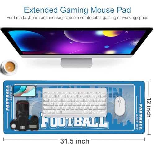 Football Desk Mat, Large Stitched Edges Gaming Mouse Pad, Blue City Design Keyboard Mat for Laptop Computer Desktop - 31.5x12 Inch for Football Fans - color: Blue Football
