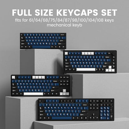 dagaladoo Double Shot PBT keycaps Set, Cherry Profile Keyboard Keycaps | 138-keys retro key caps full size,Custom keycaps for 60% 65% 75% 100% Cherry-MX switch Mechanical Keyboard（White/Black/Blue) - color: Black/Blue/White