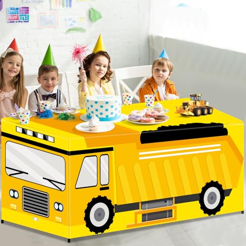 6 Ft Construction Tablecloths Birthday Party Decorations Truck Vehicle Theme Table Cover Washable Construction Vehicle Polyester Table Covers Protector for Truck Birthday Party Decorations - style: Construction
