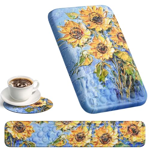 Ospelelf 3 in1 Ergonomic Wrist Rest Pad for Computer Keyboard and Mouse, Large Mouse Pad Set with Support for Office, Sunflower - color: Sunflower