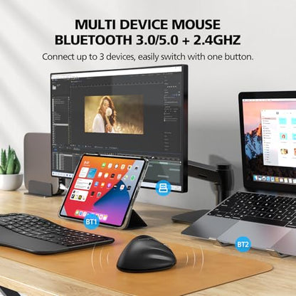 Bluetooth Wireless Mouse Ergonomic Vertical for Laptop Computer Macbook iPad Tablet Rechargeable Silent Click USB Carpal Tunnel Right Hand Compatible with Windows iOS Mac OS Android Black - color: Black, size: Rechargeable 3-Mode