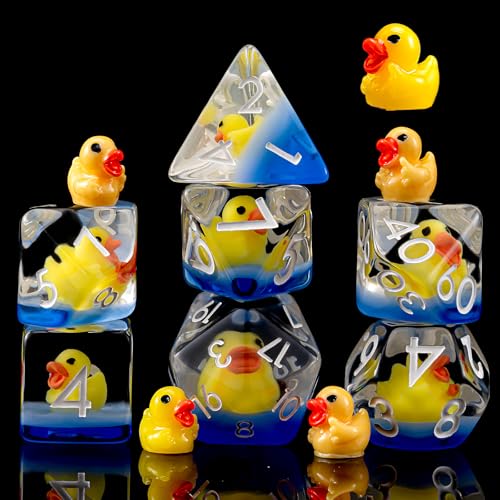 DND Resin Yellow Duck Dice Set, D&D Polyhedral Dice for Dungeons and Dragons RPG, MTG Role Playing Games D and D Dice 7pc D20 D12 D10 D8 D6 D4 for Ages 15 and Up - color: Yellow Duck2