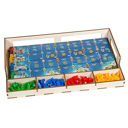 The Broken Token Game Organizer Compatible with 7 Wonders (1st Edition) and Expansions - Wooden Game Organizing Box with Multiple Trays and Dividers
