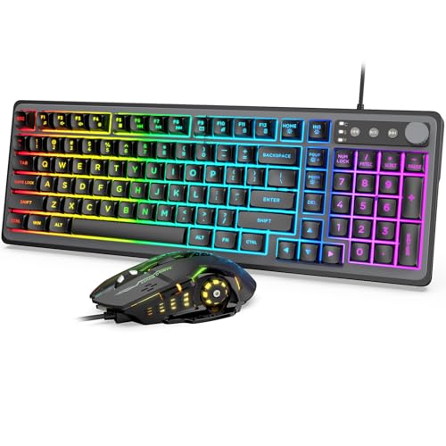 Gaming Keyboard and Mouse Combo - RGB Backlit 14 Lighting Effects, USB Wired Computer Keyboard, 26-Key Anti-Ghosting, Volume Wheel, Quiet Typing, Adjustable DPI Mouse for Gaming & Work, Trueque - color: Classic Black