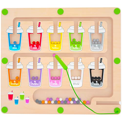 MTYOKILN Magnetic Color and Number Maze, Montessori Wooden Magnet Puzzle Game Board for Toddlers, Learning & Education Toys for Preschoolers, Fine Motor Skills Toys for Boys Girls 3-5 Years Old - color: Coffee Cups