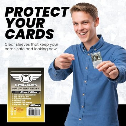 MayDay Games Mini USA Card Sleeves 41x63mm - Clear Polypropylene, 40 Micron, 400 Standard Board Game Card Sleeves- MDG-7039