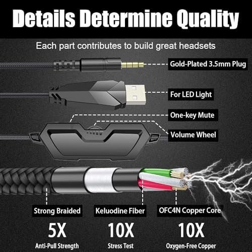 BENGOO G9000 Stereo Gaming Headset for PS4 PC Xbox One PS5 Controller, Noise Cancelling Over Ear Headphones with Mic, LED Light, Bass Surround, Soft Memory Earmuffs for Laptop Mac - Black - color: Black