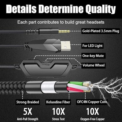 BENGOO G9000 Stereo Gaming Headset for PS4 PC Xbox One PS5 Controller, Noise Cancelling Over Ear Headphones with Mic, LED Light, Bass Surround, Soft Memory Earmuffs for Laptop Mac - Black - color: Black