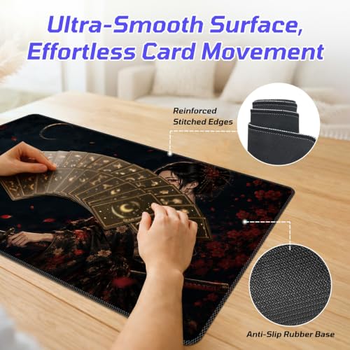 Moonlit Samurai Woman MTG Playmat, Card Game Play Mat with Stitched Edges, Smooth Surface Board Game Trading Card Mat, Non-Slip Rubber Base Large Gaming Mouse Pad 24 x 14 Inch - color: Moonlit Samurai Woman