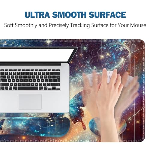 ToLuLu Large Mouse Pad Desk Pad Set, Wrist Rest Support Desk Mat for Keyboard and Mouse, 4PCS 35.4”x15.7 XXL Giant Mouse Pad, Non-Slip Base Stitched Edges Mousepad Home Office, Glittering Butterfly - color: Glittering Butterfly