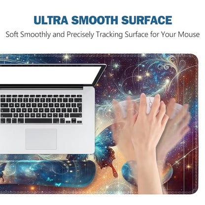 ToLuLu Large Mouse Pad Desk Pad Set, Wrist Rest Support Desk Mat for Keyboard and Mouse, 4PCS 35.4”x15.7 XXL Giant Mouse Pad, Non-Slip Base Stitched Edges Mousepad Home Office, Glittering Butterfly - color: Glittering Butterfly