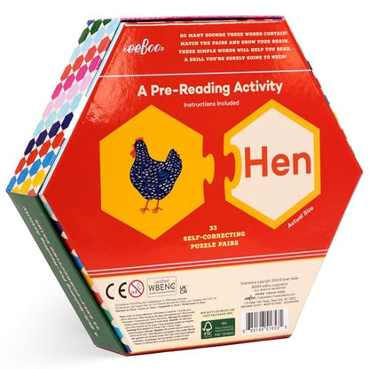 eeBoo Hexagon Puzzle Pairs - Simple Words, 33 Self-Correcting Pairs, Match Pictures to Words, Pre-Reading Activity for Preschool Kids Ages 3 and up - style: Simple Words