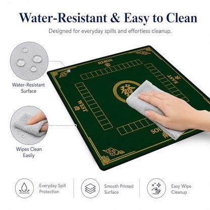 Green Felt Mahjong Mat,Non Slip American Mah Jongg Table Mat | 32in soft neoprene mah jongg mat reduces tile noise protects tabletops & packs easily for game nights or a thoughtful gift - color: 011