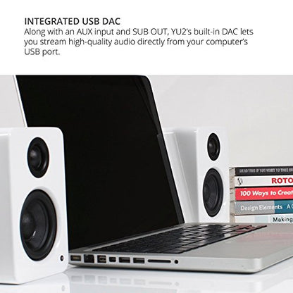 Kanto YU2 Powered Desktop Speakers - 3" Composite Driver, 3/4" Silk Dome Tweeter, Built-in USB DAC - Gloss Black (Renewed)