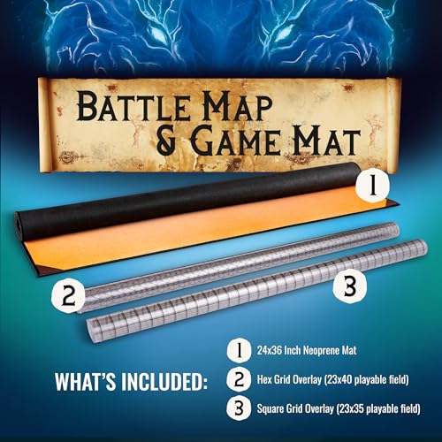 da Vinci's Room 2-in-1 DND Battle Map and 3 Foot Rubber Game Mat | 36x24 inches with Dry Erase Square or Hex Grid to Combine with Printable Maps for DnD, TTRPGS, Board Games