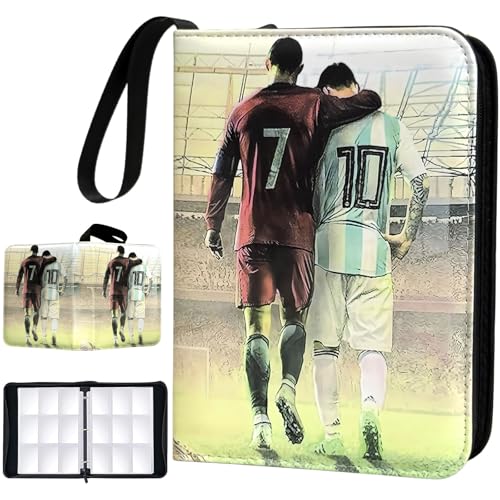 Soccer Card Binder - 900 Capacity 9-Pocket Trading Card Album, 3 Ring Card Holder Binder, Waterproof PU Leather, Zip Closure, Perfect Christmas Birthday Gift for Kids & Collectors - size: 900 Pockets Soccer