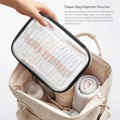 Clear Hard Shell Organizer Cases, 2 Pack | Durable PET shell with water-resistant, scratch-resistant surface for travel, toiletries, electronics and daily essentials - color: Black