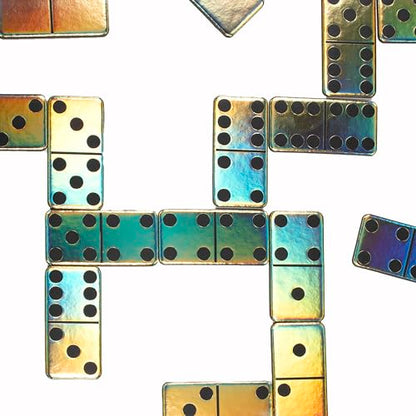 eeBoo Classic Mini Dominoes - 28 Piece Game Set, Shiny Golden Holographic Foil Tiles, Tile Laying Matching Game, Screen-Free Fun, Kids Ages 3+ - style: Classic