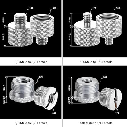 Mic Stand Adapter Set - 8pcs Metal Tripod Adapter - 5/8" to "3/8" & "1/4" Male/Female Threads - ADP01 Silver - color: 8 ADAPTER