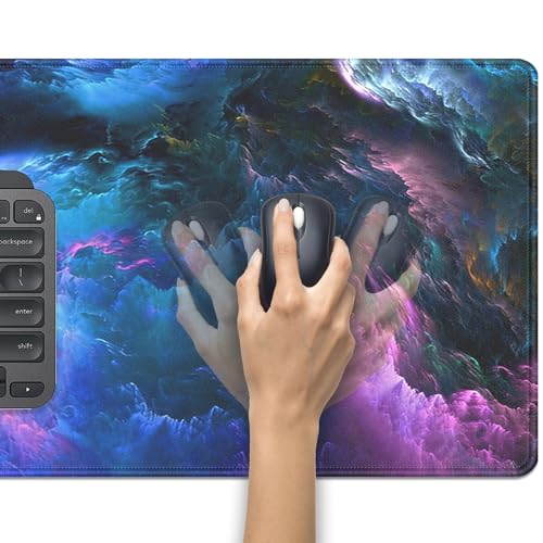 Colorful Galaxy Mouse Pad Desk Pad, 27.5x11.8 in Large Sky Mouse Mat Extended Keyboard Mousepad with Stitched Edges, Waterproof Non-Slip Rubber Base for Office Computer Laptop Home - color: Colorful Galaxy