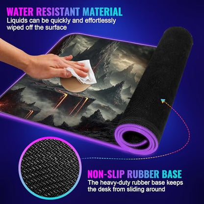 RGB Gaming Mouse Pad Large Extended Desk Mat 35.4x15.7 XXL XXXL Mousepad LED Light Up Keyboard Mat PC Gamer Desk Pad Gaming Accessories Extra Big Mouse Mat for Desk - Shadowlands Odyssey - color: Shadowlands Odyssey