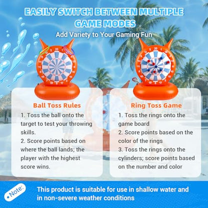 Kids Pool Toys Games, Inflatable Dart Board Ball and Ring Toss Water Game | Pool Dart Board for Fun Summer Swimming Pool Party Beach Lawn Outdoor Camping Float Games for 3-12 Yrs Kids Adults Family