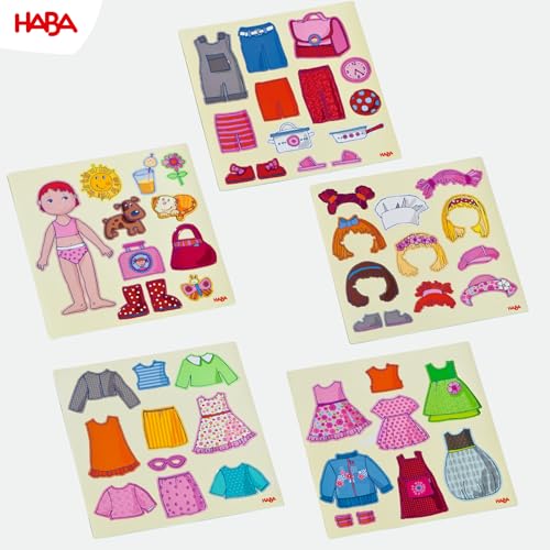 HABA Dress-Up Doll Magnetic Game Box & Magnetic Puzzle for Toddlers, Travel-Friendly Road Trip Toy for Kids, Toddler Activities for Ages 3+, 54 Piece Set - color: Pink - Dress-up Lilli