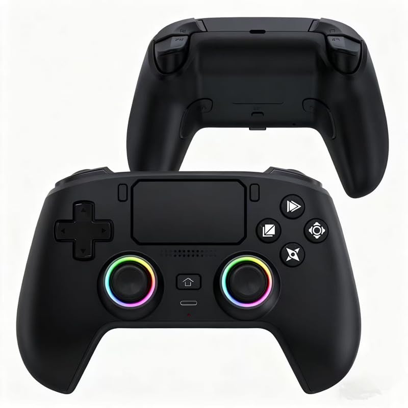 Wireless Pro Controller For PS5/PC/MAC/iOS/Android/Steam Deck, Gamepad with RGB Lights/Hall Effect Joystick Trigger/Vibration/switchable microphone/Programmable/Headset Jack/Touchpad/Replaceable Magnetic Panel (Black) - color: Black
