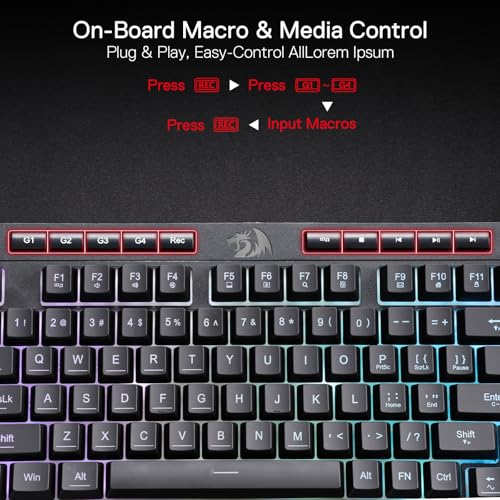 Redragon K515 Shiva Wired RGB Membrane Gaming Keyboard, 98 Keys Mechanical-Feel Keyboard w/Smooth Linear Switch, On-Board Macro & Dedicated Multimedia Keys, Detachable Wrist Rest, Software Supported - color: Black, size: 98 Keys