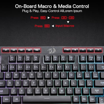 Redragon K515 Shiva Wired RGB Membrane Gaming Keyboard, 98 Keys Mechanical-Feel Keyboard w/Smooth Linear Switch, On-Board Macro & Dedicated Multimedia Keys, Detachable Wrist Rest, Software Supported - color: Black, size: 98 Keys