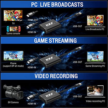 KKF 4K HDMI Capture Card, 1080P 60FPS Video Capture Card for Streaming and Recording of PS5, PS4, Xbox Series X/S, Nintendo Switch via DSLR OBS with HD Ultra-Low Latency (USB A 3.0)