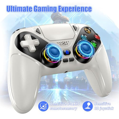 Xexvyrin LED Wireless Controller for PS5, Compatible with PS5 Pro/Slim/PC, Dual Vibration, Macro/Turbo Function, 3.5mm Audio Jack,1000mAh Battery, 6-Axis Motion Control Gamepad with Speaker (off-white) - color: off-white