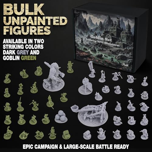 Path Gaming Fantasy Goblins Set – 46 Unpainted 28mm Figures for DND Miniatures for Dungeons & Dragons, RPG Miniatures, Bulk Tabletop DND Monster Figures for D&D Games