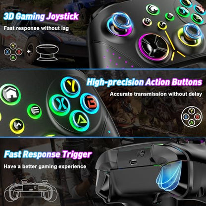 Nonbliep LED Wireless for Xbox Controller, Compatible with Xbox Series X|S, Xbox One, Windows 10/11, Gaming Controller with Turbo, Macro, 3.5mm Audio Jack, Dual Vibration White