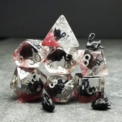 Sage's Portal Animal Familiars Resin DND Dice Set Polyhedral Dice Set for Dungeons and Dragons RPG Pathfinder Tabletop TTRPG (Black Swan) - color: Black Swan, style: Dice Set Only