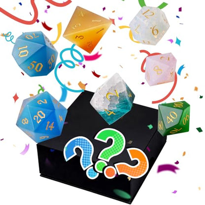 Mystery Blind Box Gemstone & Glass & Cat Eye DND Dice Set 7pcs Polyhedral Dice with Random Crystal Role Playing Dice for Dungeons & Dragons, Pathfinder, RPG and Tabletop Games - color: Mystery Gem Dice