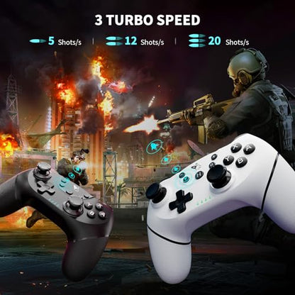 AceGamer Wireless Pro Controller for Nintendo Switch/Lite/OLED/Switch 2/PC, 2 pack, Hall Effect Joystick for Switch 2 Pro Controller with Wake-Up/Dual Vibration/Turbo/Ergonomic ! (Black&White) - color: B&W